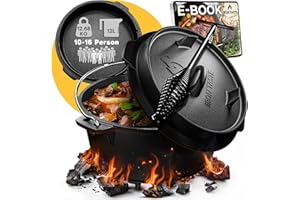 ‎IRON TASTE IRON TASTE Dutch Oven Set 12L - Eingebrannter Dutch Oven 12 Liter - Feuertopf Gusseiserner Topf mit Füßen & mit praktischem Deckelheber [für 10-16 Personen]