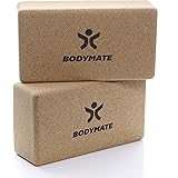 BODYMATE Yogablock i kork, 2-pack, gjord av 100% ekologisk naturlig kork, stöd för alla asanas, meditation och avslappningsöv