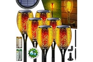 ‎KESSER KESSER® Gartenfackel Solar 6er Set Solarleuchten 96 LEDs Flamme mit Wandhalterung + Erdspieß Licht-Sensor Wetterfest Garten Solarleuchte Fackel Lichter LED Gartenlampe Solarlampe Flammenlicht