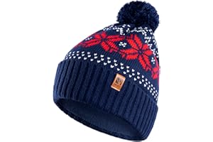 HEYO Mütze Damen Herren Norweger Mütze Bommelmütze Unisex Wintermütze Dick Gefüttert Warm