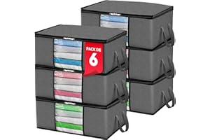 JUPPLIES Cajas Almacenaje Ropa 35L – 35,5x50x18,5cm – Bolsas Almacenaje de Ropa con Ventana Transparente, Cremallera Bidireccional Mejorada y Asas Reforzadas – Organizadores de Armario (Pack 6)