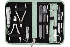 DREI SCHWERTER - Germany - Set de manicura de 10 piezas 'Spezia' | estuche de uñas en piel sintética menta | Contenido: tijeras para uñas, tijeras para cutículas, pinzas de uñas, pinzas, lima de uñas