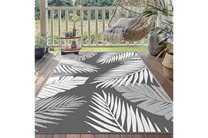 GENIMO Outdoor Teppich Wetterfest Waschbarer Camping Teppich 150x240cm Wendbar UV-bestandig Carpet, Kunststoff-Picknickdecke für Balkon, Garten, Wohnmobil, Deck, Hinterhof, Grau & Weiß