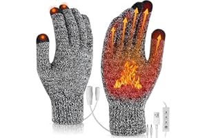 Jaaduem USB Heated Gloves, Double-Side Heated Knitted USB Heated Gloves for Men and Women, Electric Hand Warmer Gloves with 3 Adjustable Temperature & Touchscreen Fingers for Indoor Outdoor