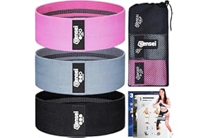 SENSEI® Elastique de Fitness Set – 3 Bandes d’Entraînement Élastiques Antidérapantes pour Fessiers, Jambes, Pilates & Musculation
