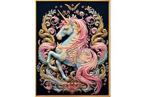 LECZANY Kit de point de croix à faire soi – meme kit de démarrage de broderie pré - imprimée canevas kit complet adulte ou enfants pour les debutants - Licorne colorée 40x52cm