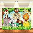 Party Baazaar Jungle Theme Backdrop | Safari Party Banner| Wild One Jungle Animal Banner for Boys & Girls | Happy Birthday Decoration Backdrop Cloth Curtain (Pack of 1, Size: 5x4 Feet)