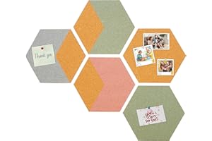 ZINELLO DESIGN Panneau Liège Mural Hexagonal Autocollant 5pcs | Vision Board Français Zinello | Moodboard Déco 18x20cm + Punaises | Tableau Mémo Bureau Écologique