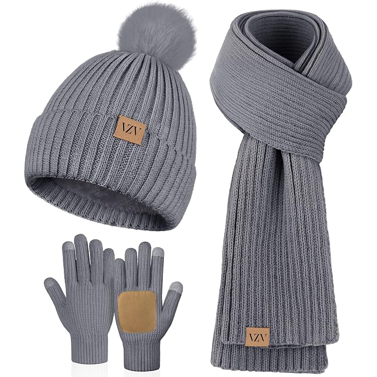Mtze Schal Handschuhe Set Damen Fleece Gefttert - Beanie Loop Touchscreen  Handschuhe Winterset
