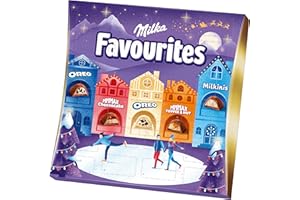 ‎MILKA Milka Favourites Adventskalender mit Pralinen in fünf Sorten – Alpenmilch, Oreo, Nuss, Kakaocrème & weiße Schokolade – 206g