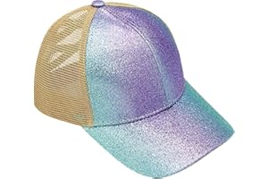 YeeHeen Baseball Cap for Girls Criss Cross Ponytail Baseball Hats Rainbow Glitter Sun Cap