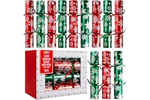 JOYIN 10” Christmas Party Table Favor(12 Pack) with Red & Green Snowflake Design, No-Snap with Party Hat, Joke & Little Gift Inside, for Xmas Gift, Christmas Seasonal Holiday Dinner Traditions
