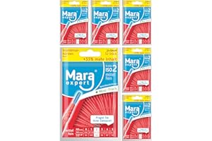 MARA EXPERT - Cepillos interdentales | 0,5 mm ISO 2 fino | 6 x 32 cepillos interdentales rojos | cepillos dentales estándar