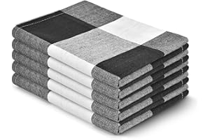 FRESCO TOWELS Fresco Cotton Tea Towels, 60cm x 40cm, Set of 5, Black and White Plaid Super Absorbent & Quick Drying, Long Lasting Hotel Quality Kitchen Towels Set