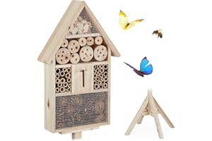 relaxdays, nature Hôtel pied, Maison à insectes, abeilles refuge, Nid cabane Jardin HxlxP: 140x47x47cm