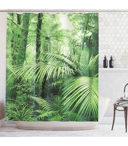 MERCHR Winter-Weihnachts-Duschvorhang – Rustikales Design Mit Schnee, Wald & Hirsch, Wasserdicht, 180x180 Cm