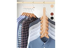 MORALVE Space-Saving Hangers for Wardrobe – 4 Pack European Beechwood Shirt Organiser with 360° Swivel Hook – Collapsible Clothes Hangers for Space Saving and Wardrobe Organisation