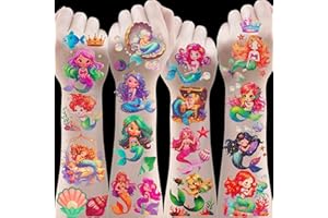 RIZTGAE 100+ Pièces Tatouage Ephemere Sirene, Tatouage Enfants 3 4 5-12 Ans Kit Tatouage Paillettes Enfant Gommettes Autocollantes Cadeau Fille Pinata Anniversaire Sirene Enfant Fille