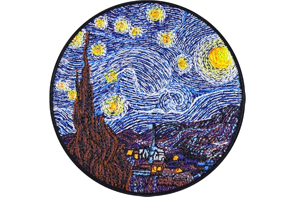 Écusson VAN GOGH Nuit Étoilée Image Brodée à Coudre | Œuvre d'Art de Vincent van Gogh Brodée Étoile Filante Patch Appliqué Impressionnisme Réalisme Autocollant d'Art - 80x80mm