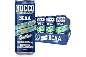 ‎NOCCO NOCCO BCAA energy drink 24er pack – zuckerfrei, vegan Energy Getränk mit Koffein, Vitaminen und Aminosäuren – Caribbean Ananas, 24 x 330ml inkl. Pfand (Caribbean)