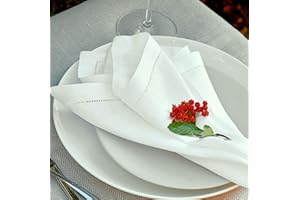 LINEN & COTTON Set di 4 Tovaglioli in Stoffa con Orlo A Giorno Florence, 100% Lino - 43cm x 43cm (Bianco)