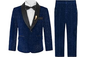 LOLANTA Completo Elegante per Bambini 4 Pezzi, Smoking da Ragazzo, Abito da Festa Luccicante per Ragazzi, Outfit per Paggetto con Blazer, Pantaloni, Camicia e Papillon