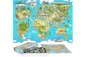 Mapa świata 1000 puzzli dla dorosłych i dzieci, styl retro, 8-bitowa mapa świata, puzzle, geografia, prezenty, 100% karton z recyklingu, 1000 sztuk, dla dorosłych i dzieci, od bopster