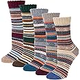 Justay Comf 5pairs Women Socks Merino Wool Winter Thermal Soft Classic Chunky Socks for Ladies Breathable Premium Hiking Socks Sweat-wicking, Wool Socks Gift for Men Women （4-8 Yellow, purple, brown）