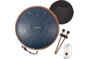 癒響YUKYOU Tamburo a Lingua in Acciaio - YUKYOU 15 Note 14 Pollici 35cm D Major- Strumenti a Percussione - Hand Pan Drum con Spartito Musicale, Bacchette e Borsa per il Trasporto