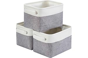 Mangata pequeans Cajas de almacenaje Set de 3, cestas de almacenaje, cestos almacenaje de Tela para Armario, estanteria, Juguetes (Plegable,Gris Blanco)