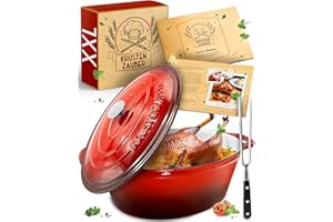 ‎KRUSTENZAUBER KRUSTENZAUBER 37,5cm Gusseisen Bräter Mit Deckel Backofengeeignet Inkl. Fleischgabel - Großer 10l Gänsebräter - Idealer Topf XXL, Schmortopf Kazan Induktion Oval