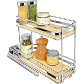 Lynk Professional   lite  Extendable Spice Rack for Cupboard 4 Wide Extendable Shelf Wood and Chrome 2 Tier