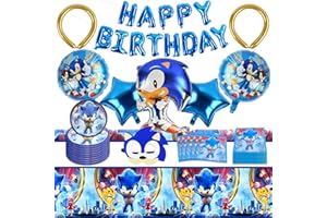 FXFOOT 40 PCS Sonic Geburtstag Party Set, Partygeschirr Geburtstag, Sonic The Hedgehog Party Supplies mit Masken Ballons Tischdecke Pappteller Servietten Banner, für Jungen und Mädchen Geburtstagsfeier