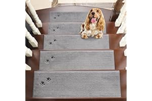 BEQHAUSE Stair Treads, 15 pcs Non Slip Stair Treads, 22x70 cm Stairs Carpet Tread Washable Machine for Kids Elders and Pets 100% Polyester, Grey