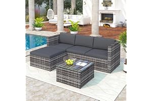 BTM Garden Corner Sofa, Garden Furniture Set, PE Rattan Patio Sofa Set, Garden Entertaining Furniture Lounge Set with Coffee Table