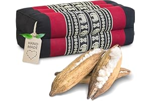 ‎LIVASIA livasia Block Yogakissen eckig - 17x34x12cm - Meditationskissen mit Kapok, Stützkissen Bolster rechteckig, Yoga Pilates Zubehör Nackenkissen, Thaikissen fest handgefertigt (Schwarz/Elefanten)
