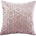 Red Rainbow Geometric Metallic Hexagon Luxury Crushed Velvet Cushion Cover (Pink & Silver, 18" x 18")