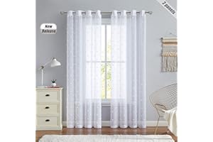 Beauoop White Voile Sheer Curtains for Living Room 90 inch Drop Pom Pom Dot Curtains for Nursary Kids Bedroom Light Filtering Decorative Drapes Grommet Window Treatment Sets 2 Panels