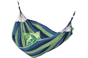 Relaxdays Hamac 300kg, 2 Personnes, Jardin Extérieur, Suspendu, Intérieur, Coton, Transportable, 150 x 272 cm, Bleu-Vert