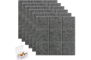 Yoillione Pin Board Square Felt Board Tiles Self Adhesive Notice Board for Home and Office, Grey Bulletin Board Sticky DIY Memo Boards for Wall Hecorative with 30 Push Pins
