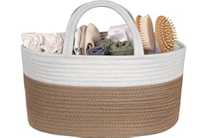Natemia Rope Diaper Caddy Organizer│Large Portable Nursery Storage Bin and Car Travel Organizer│Tote Bag with Dividers for Diapers & Wipes