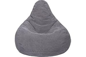 Loft 25 Adult Highback Bean Bag Chair | Corduroy Fabric Indoor Living Room Gaming Beanbag Lounger | Internal Liner | Ergonomic Design for Body Support (Bean Bag, Charcoal)
