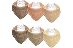 Kewlife gift Baberos Bebe de Muselina Para Bebé, Pañuelo Triángulo Para el Cuello Del Bebé, Baberos Ajustables Para Niños y Niñas - 6 Paquetes
