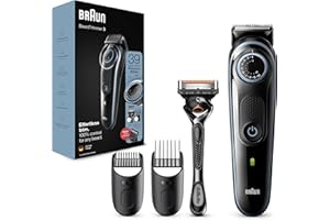 Braun Men's Beard Trimmer Series 3 & Hair Clippers with Gillette Fusion5 ProGlide Razor, 39 Length Settings, UK 2 Pin Plug, BT3240, Black/Blue