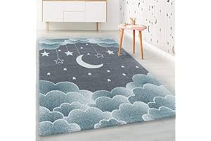 HomebyHome Tappeto per Bambini Tappeto Cameretta Bambino Disegno Stella Blu 80x150 cm - Tappeto Pelo Corto Tappeto Camera Ragazzo - Tappeto Camera dei bambini Sala giochi Tappeto Cameretta Bambina