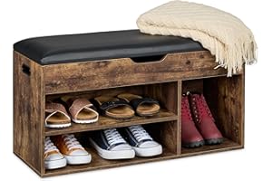 ‎RELAXDAYS Relaxdays Ławka na buty, ławka do siedzenia z miejscem do przechowywania, 3 półki na buty, (wys. x szer. x gł.): 46 x 80 x 30 cm, ławka tapicerowana przemysłowa, brązowa/czarna