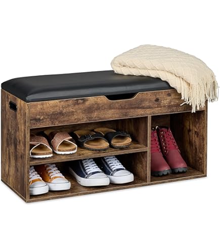 Scarpiera Panca VASAGLE Con Cuscino - 3 Scomparti, Bianco E Grigio, Portata 136 Kg - Foto 9