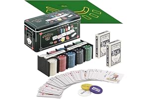 The Magic Toy Shop 200 Piece Poker Set Casino Style Game With Mat 2 Card Decks & Casino Chips In Metal Tin Box, Texas Hold'em