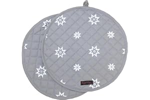 Ragged Rose Aga Cooker Hob Covers - 38 cm x 38 cm Universal Hob Mats for Gas, Oil, Electric, & Induction Aga Cookers - Pair of Machine Washable Cotton Chef’s Pads - Grey Christmas, Pack of 2
