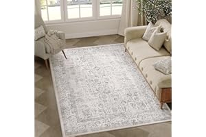 HUGEAR Dywan w stylu vintage, nadający się do prania, do salonu, sypialni, obszaru wejścia, biura, jadalni, mata pod drzwi, w kwiaty, akcenty retro, 120 x 180 cm, szary